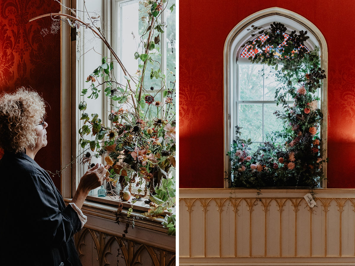 Strawberry Hill House Festival woman at red window Strawberry Hill House Festival woman at red window