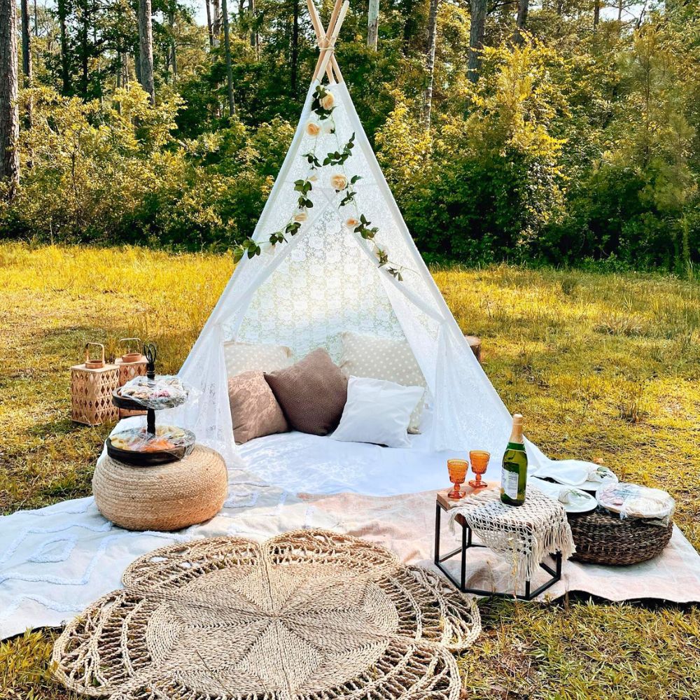 Picnic date for national romance awareness month outdoor decors with orchids and flowers of different colors adds charm and passion to your romantic arrangements and adds valentine charm in your date