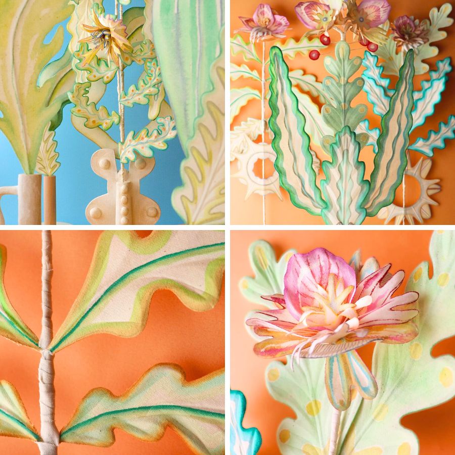 Closeup of cotton and fabric materials for flower and plant art