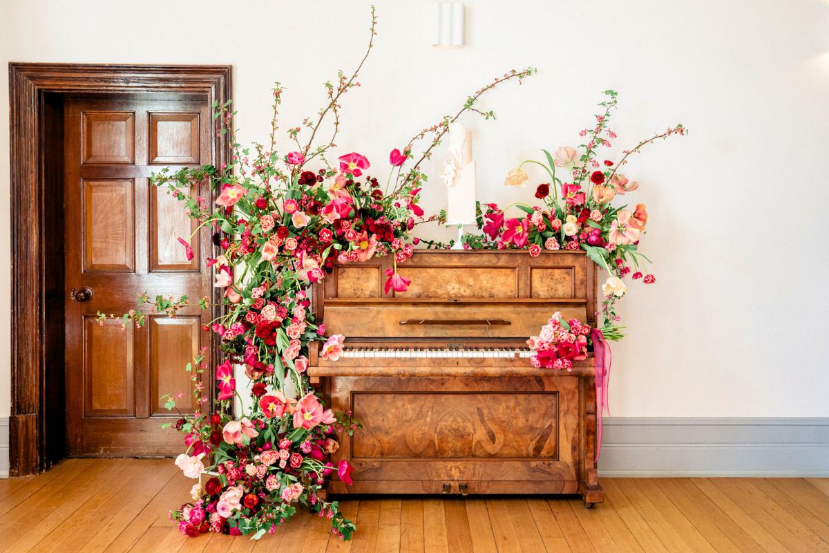 Piano Flowers for Wedding by Jacqui O at Salt House