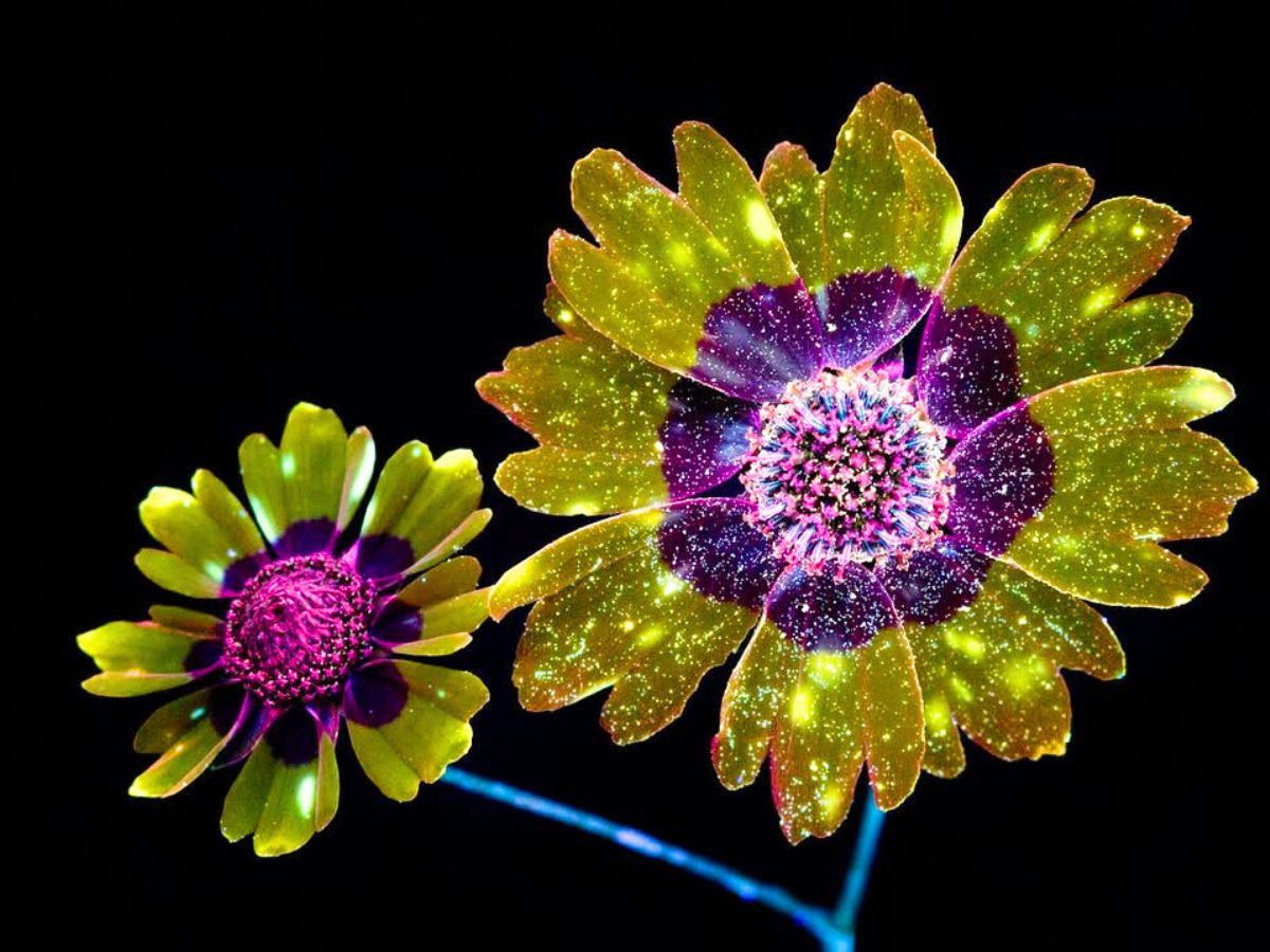 Yellow and purple colors in fluorescent flowers Yellow and purple colors in fluorescent flowers