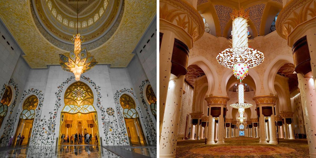Two parts of the mosque with flower filled inspo