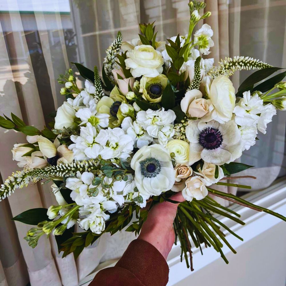 veronicas with white flower bouquet