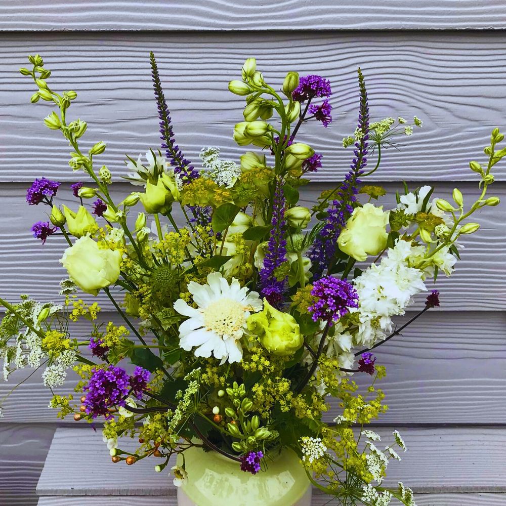 Combo of leftover weddign flowers - alchemillamollis, Veronica ,verbena ,bupleurum