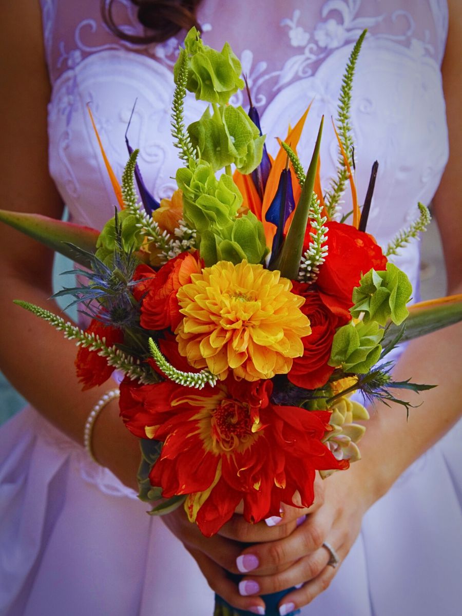 Flower bouquet Bird of Paradise in wedding bouquet arrangement