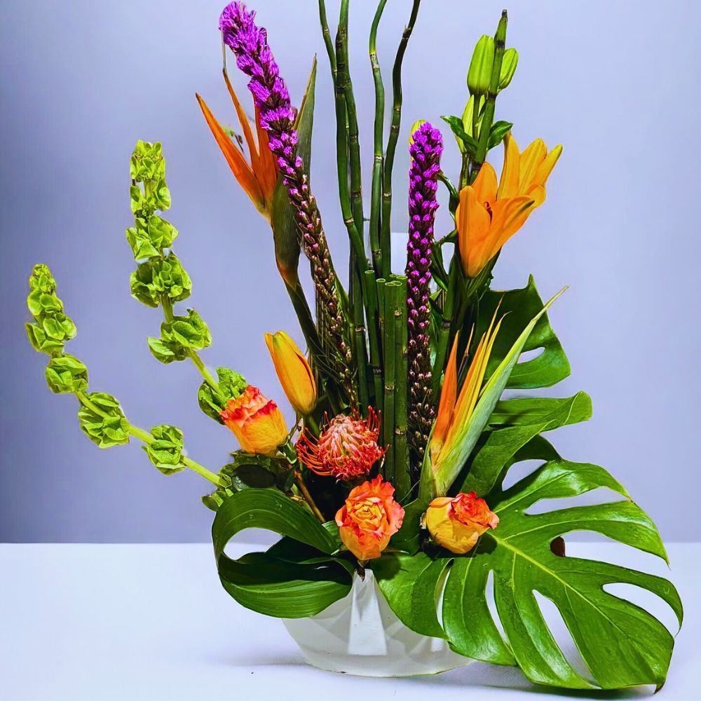 Bird of paradise in a design Flower Arrangement exhibiting the fine use of Bird of Paradise