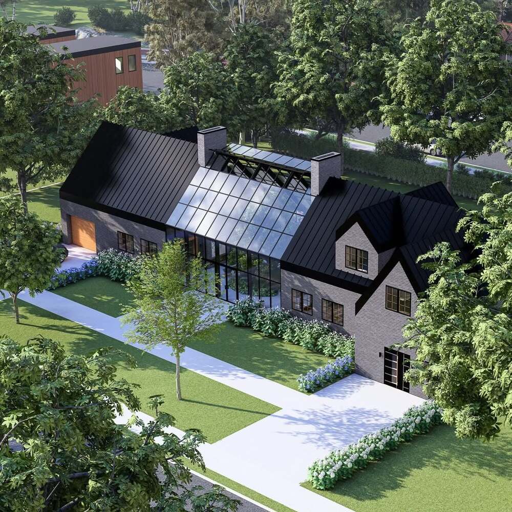 Modern house with glass greenhouse