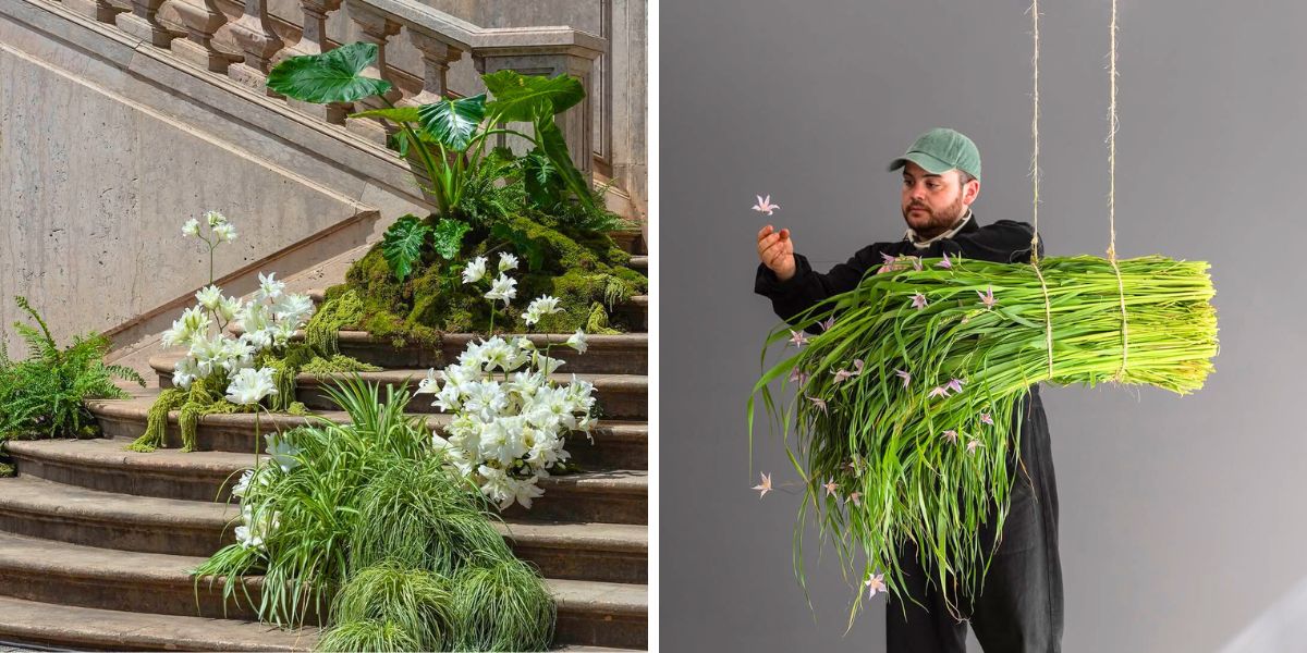 Decorating a wedding and an installment with greens