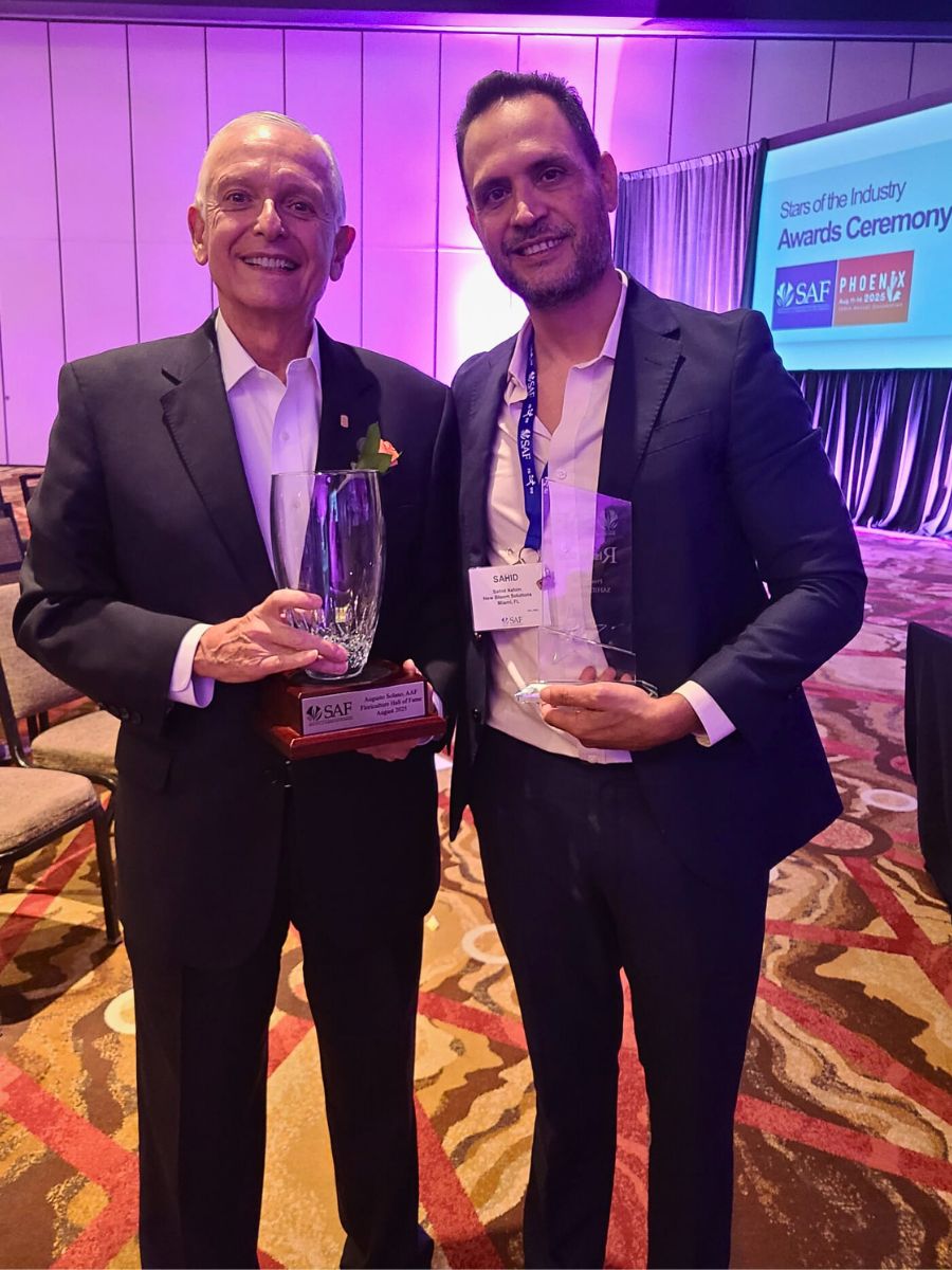 Sahid with Augusto Solano, the President of Asocolflores Sahid Nahim, the Founder of New Bloom Solutions and Host of the Bloom Show, Was Honored During the Society of American Florists’ (SAF) 2025 Stars of the Industry Awards. He Received the Society of American Florists’ Rising Star Award - Thursd Article