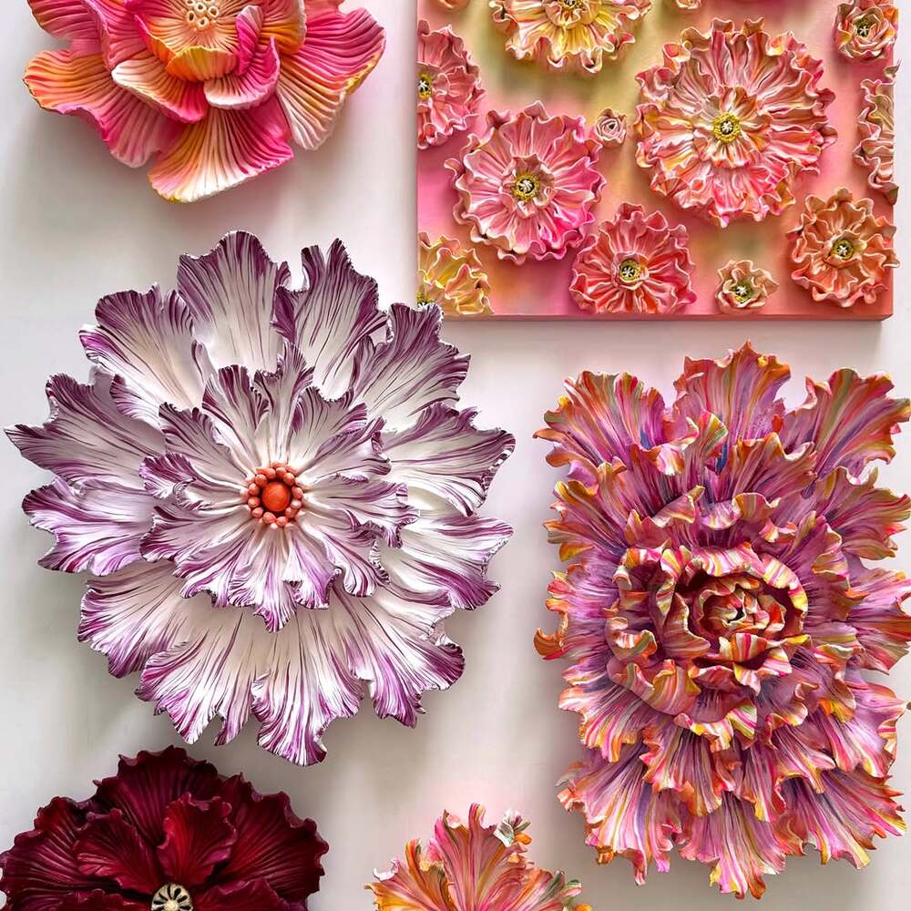 Vibrant sculpted flowers in bold colors