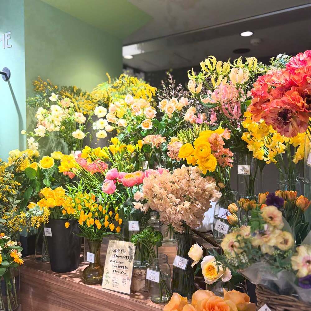 Vibrant floral arrangements in store