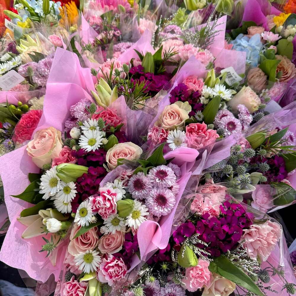 Beautiful mixed bouquets with pink flowers