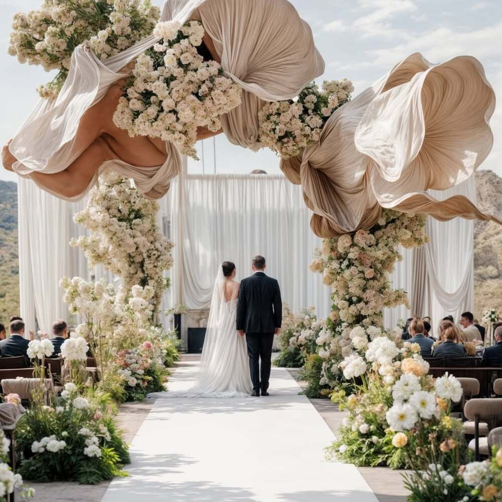 Bride holding pastel wedding bouquet