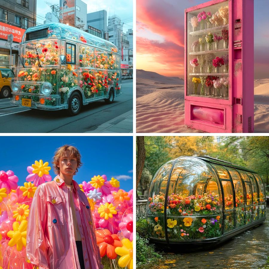 Cars and landscapes filled with flower shapes Cars and landscapes filled with flower shapes