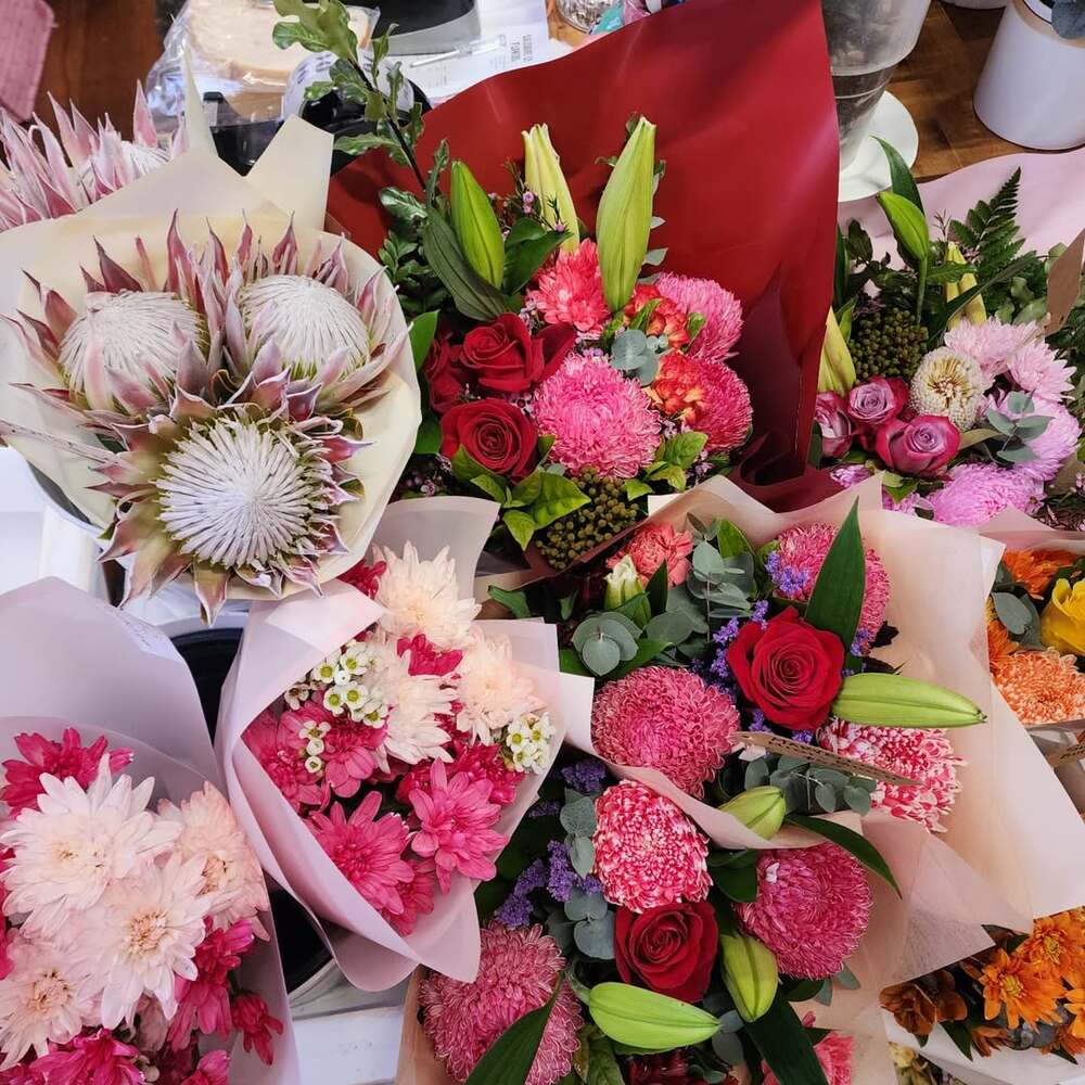 Colorful bouquets of mixed flowers