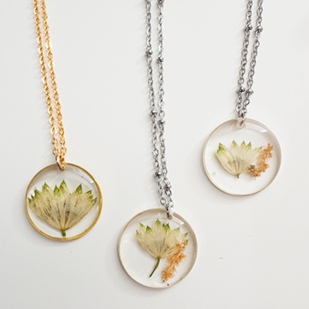 Necklaces with preserved wedding flowers