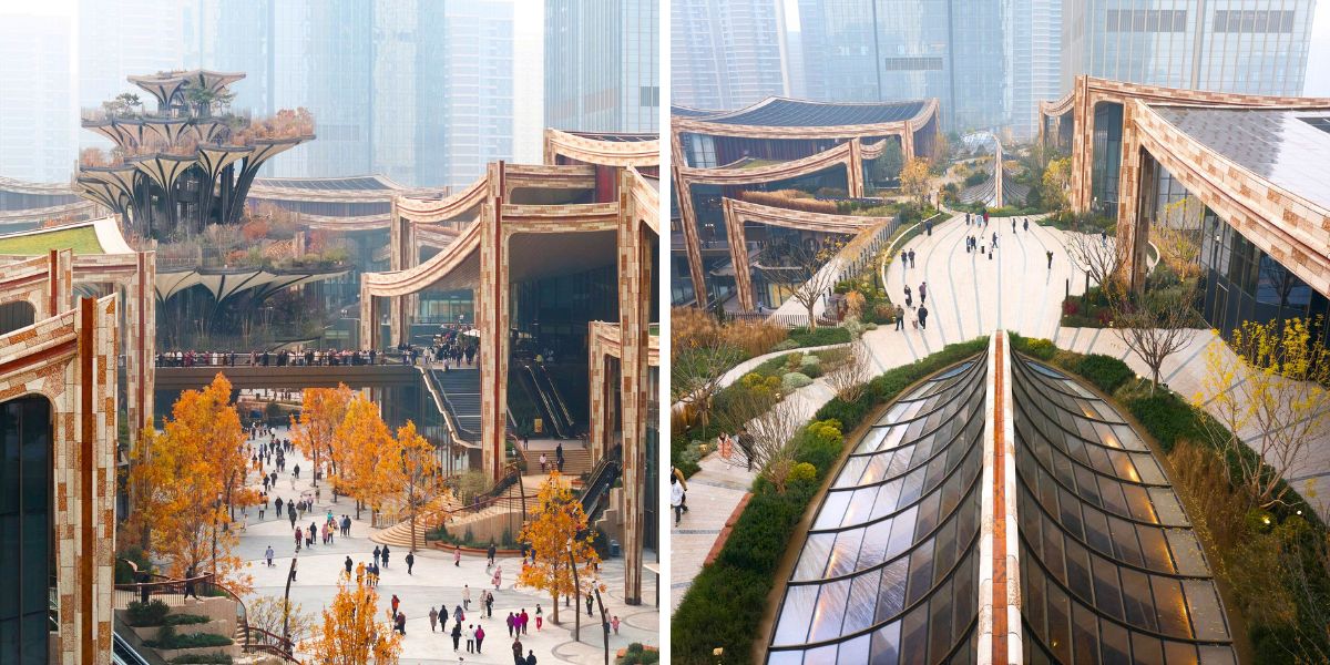 Greenery and trees surround the project