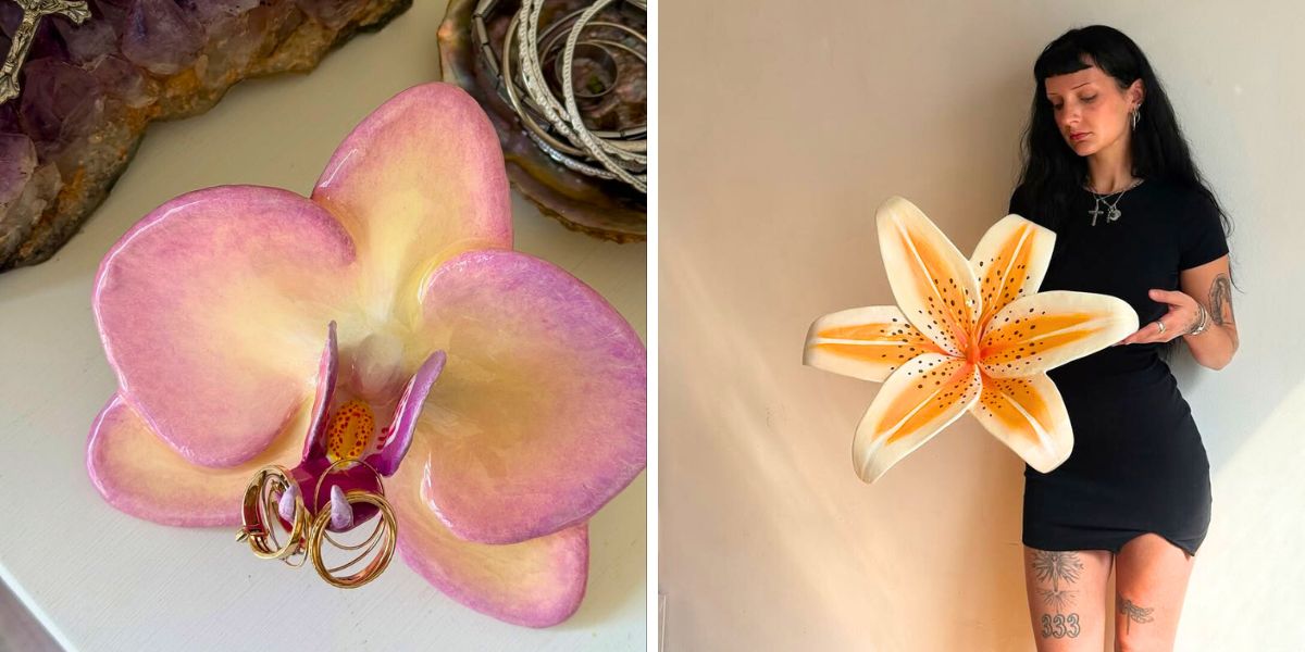 Lily and orchid ceramic by Marie Eve