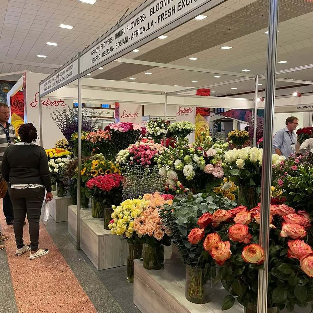 Colorful flower display at exhibition