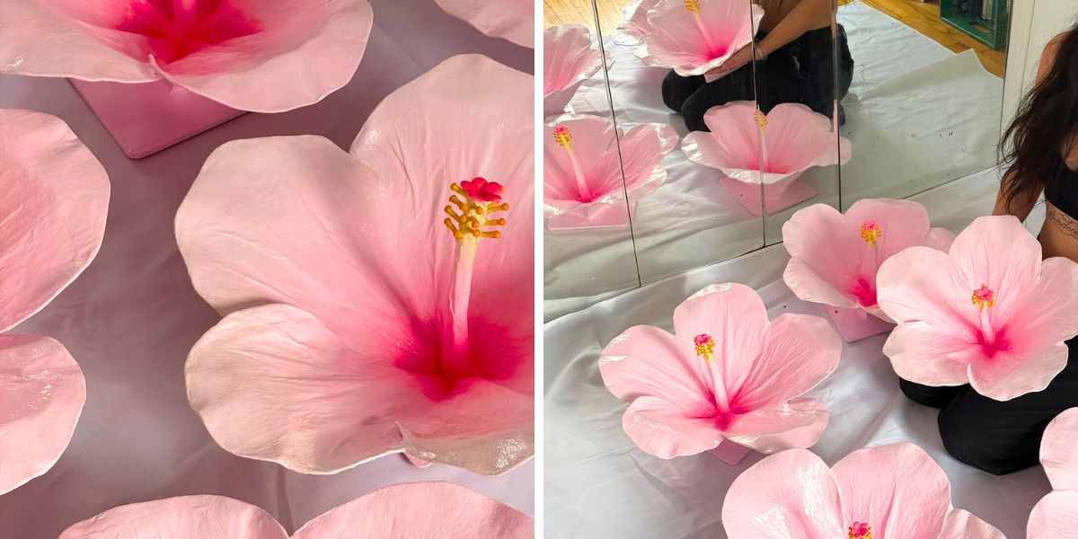 Pink hibiscus ceramic pieces