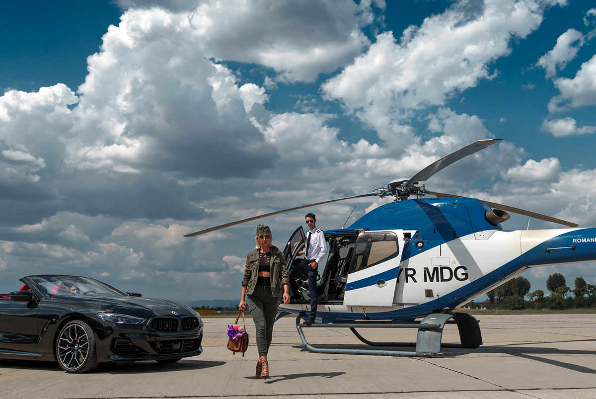 Laura Draghici Aerial Couture car and helicopter