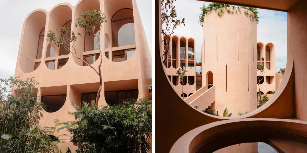 Pink stucco architecture by V Taller