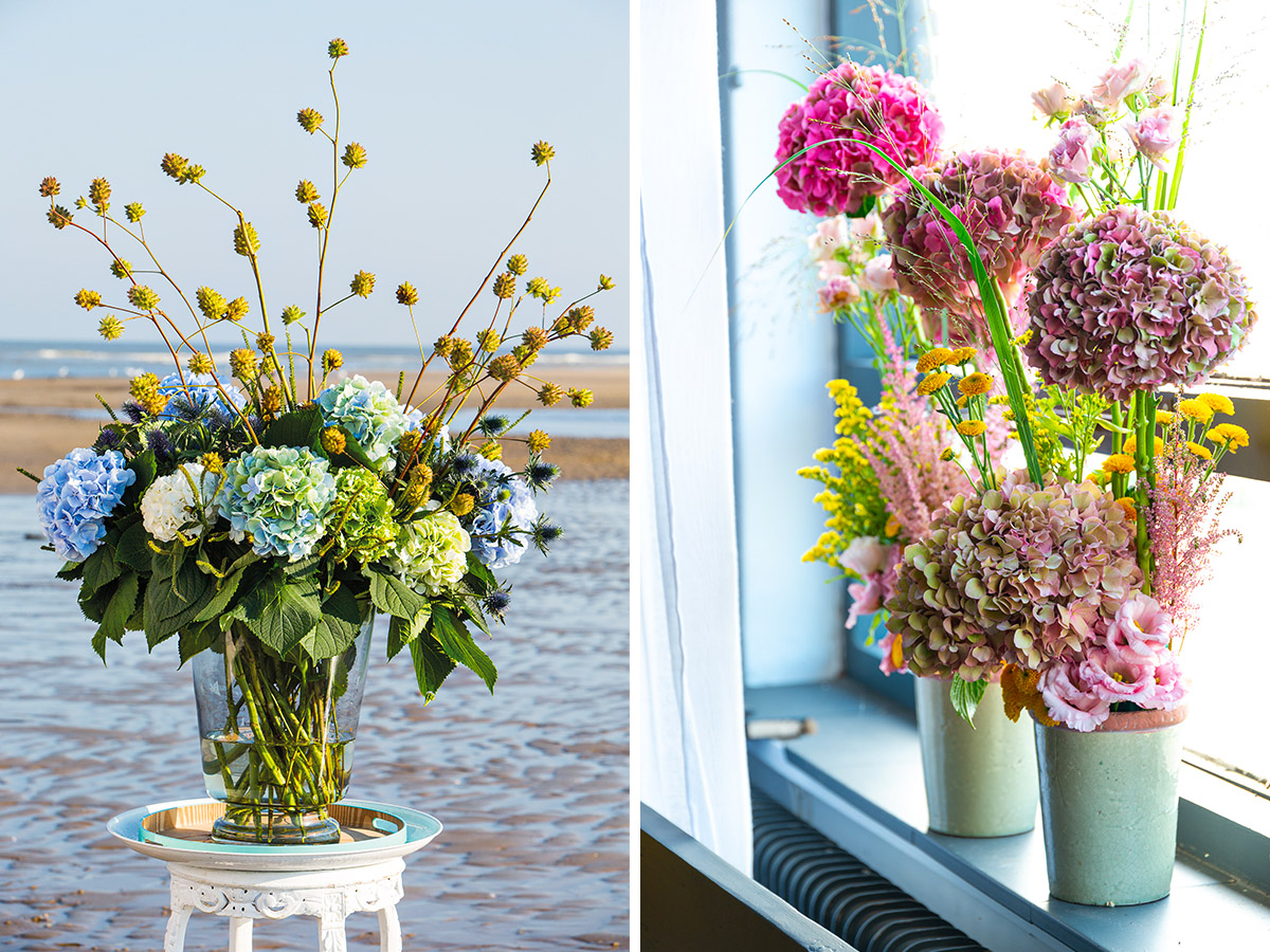 Hydrangea World Iconic pink and blue bouquets