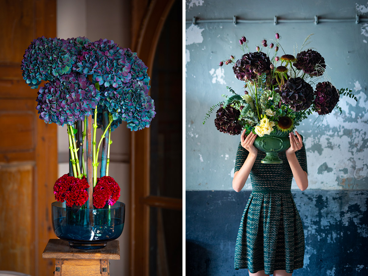 Hydrangea World Iconic blue and purple bouquets