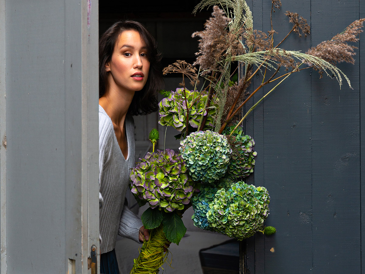 Hydrangea World Iconic green blue bouquet