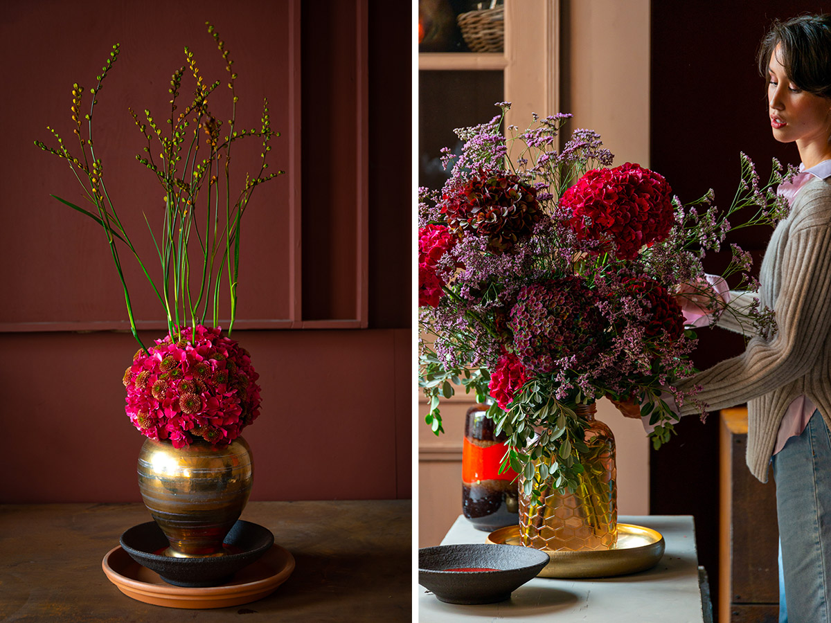 Hydrangea World Iconic dark red bouquets