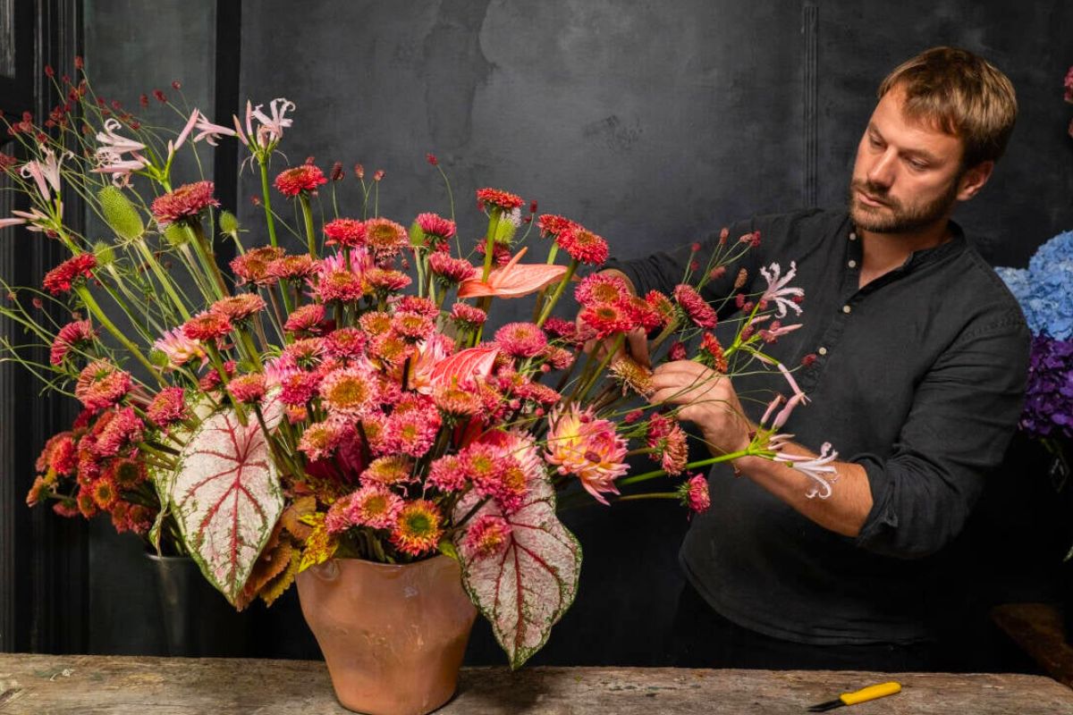 Floral designer Alexander with Echinacea