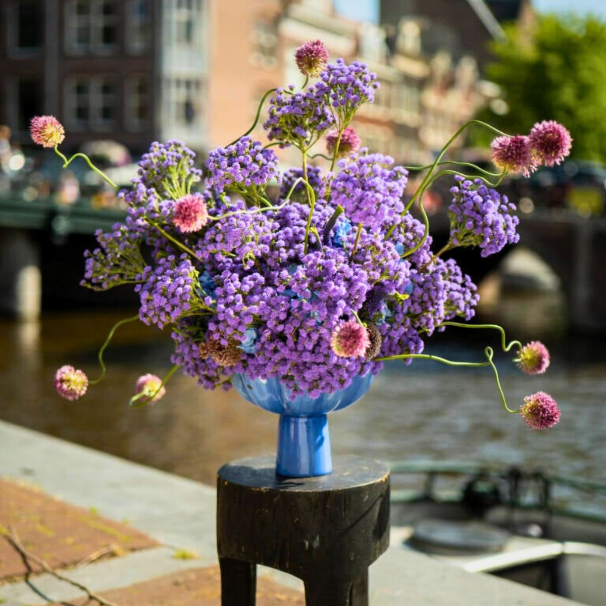 Centerpiece With Ageratum JJ of the Strange Wonders Collection by Ball SB Cut Flowers by Alexander from AP Bloem