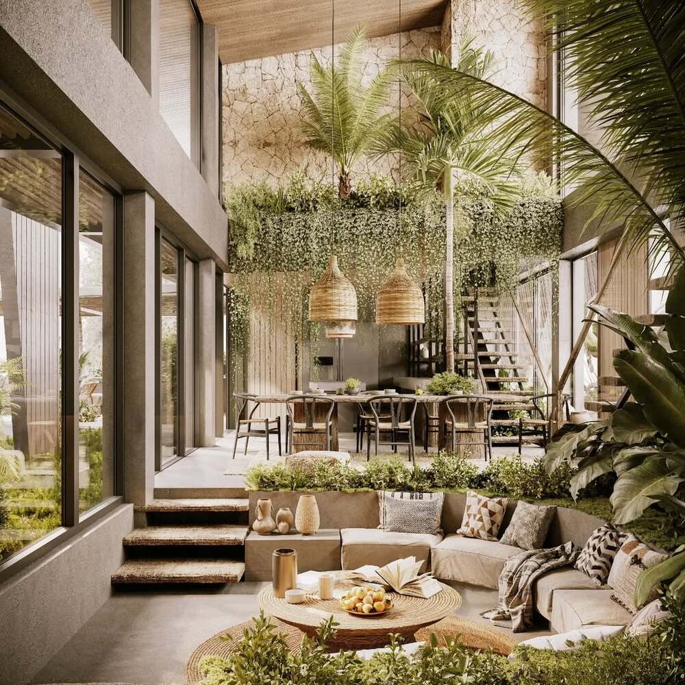 Bright, plant-filled multi-story atrium