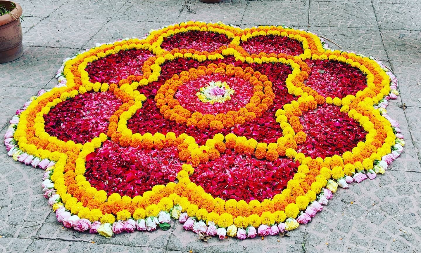 floral rangoli using marigold flowers floral rangoli using marigold flowers
