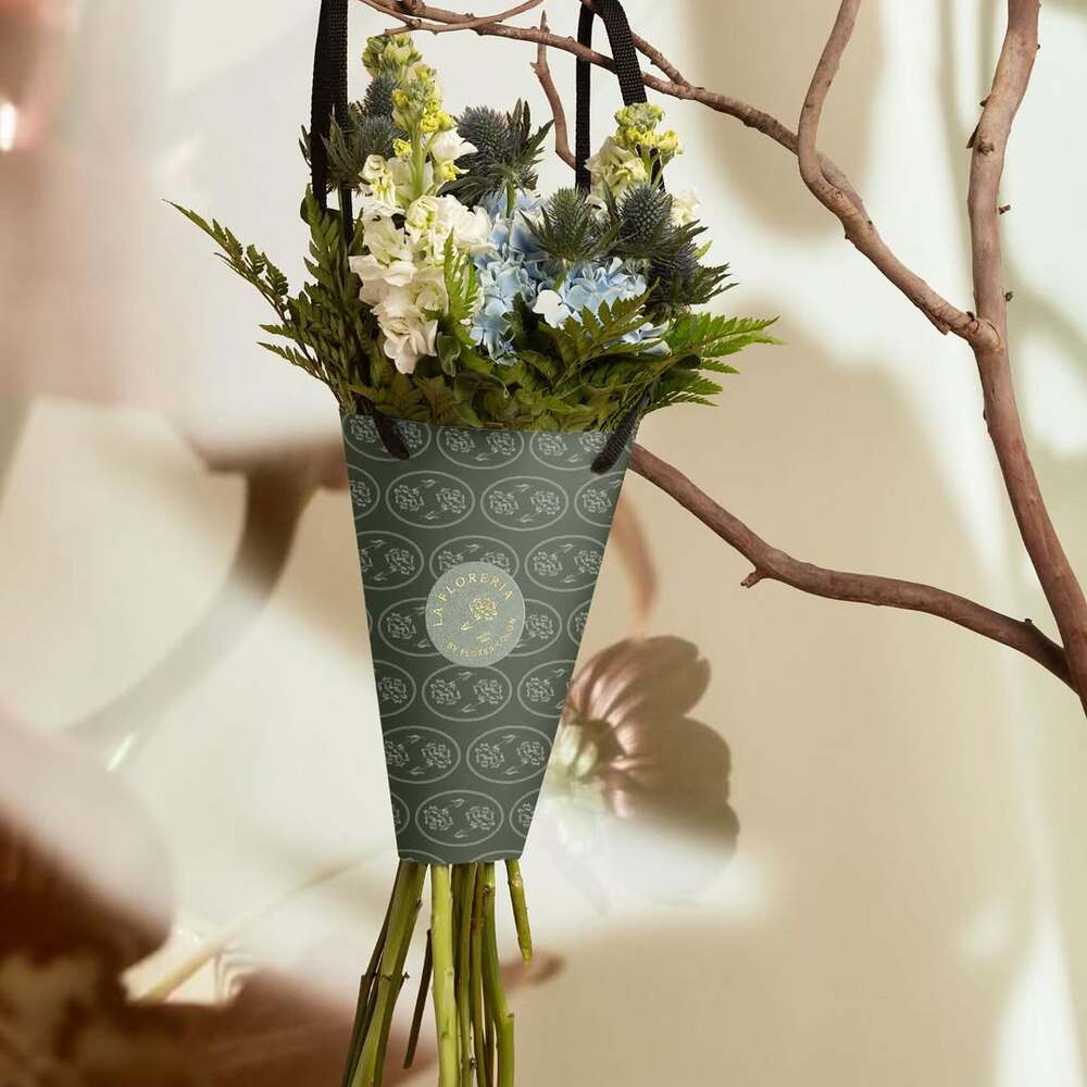 Branded floral bouquet cone on branch Branded floral bouquet cone on branch
