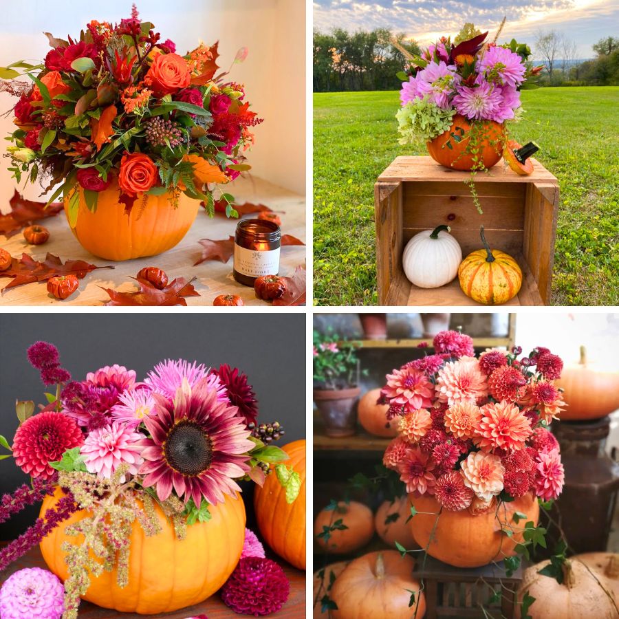 Flower filled pumpkin designs