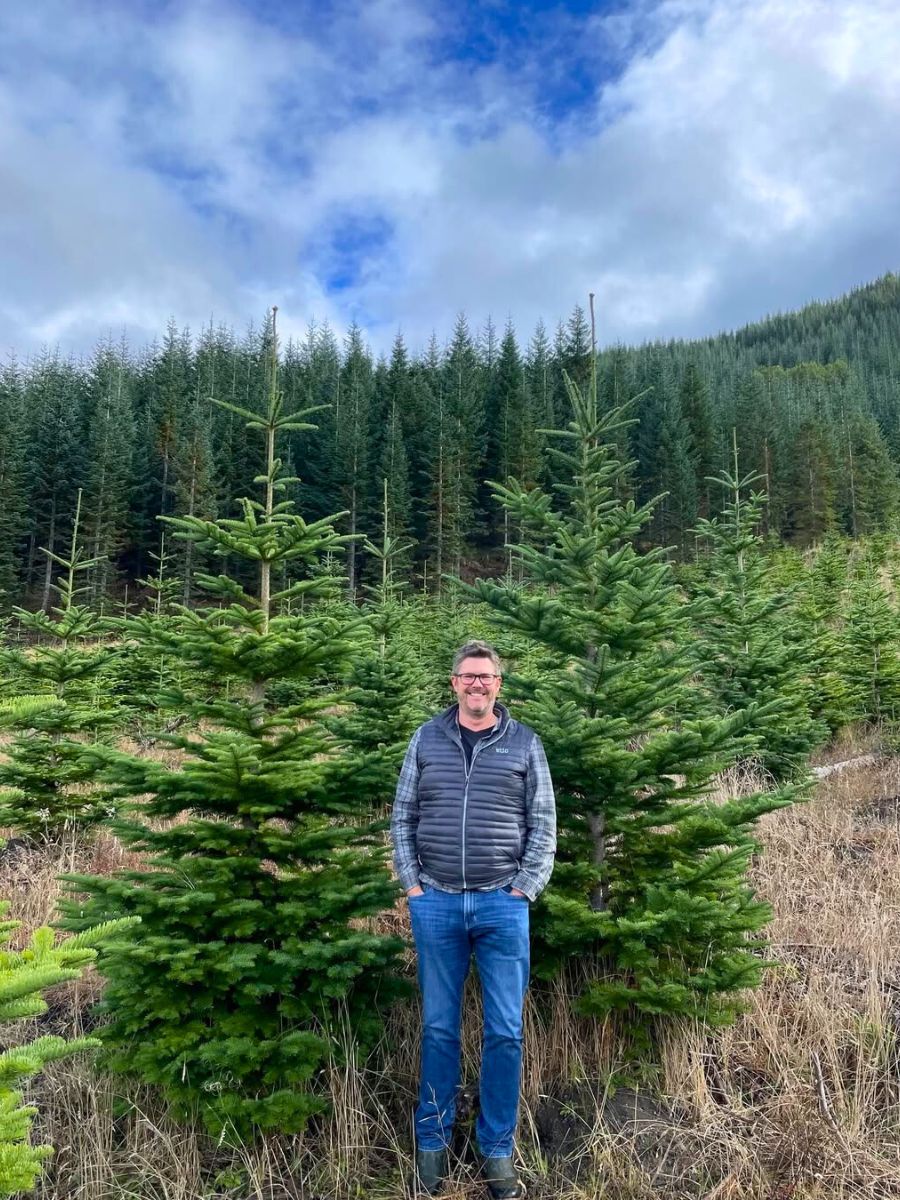 Jim Milgard with Noble fir trees Jim Milgard with Noble fir trees