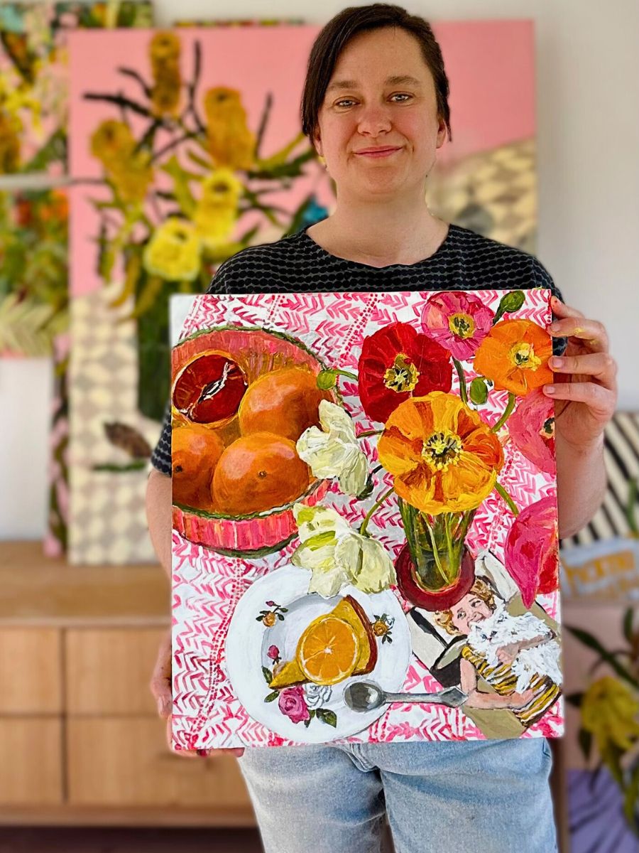 Australian artist and designer Emily Raubenheimer with one of her artworks