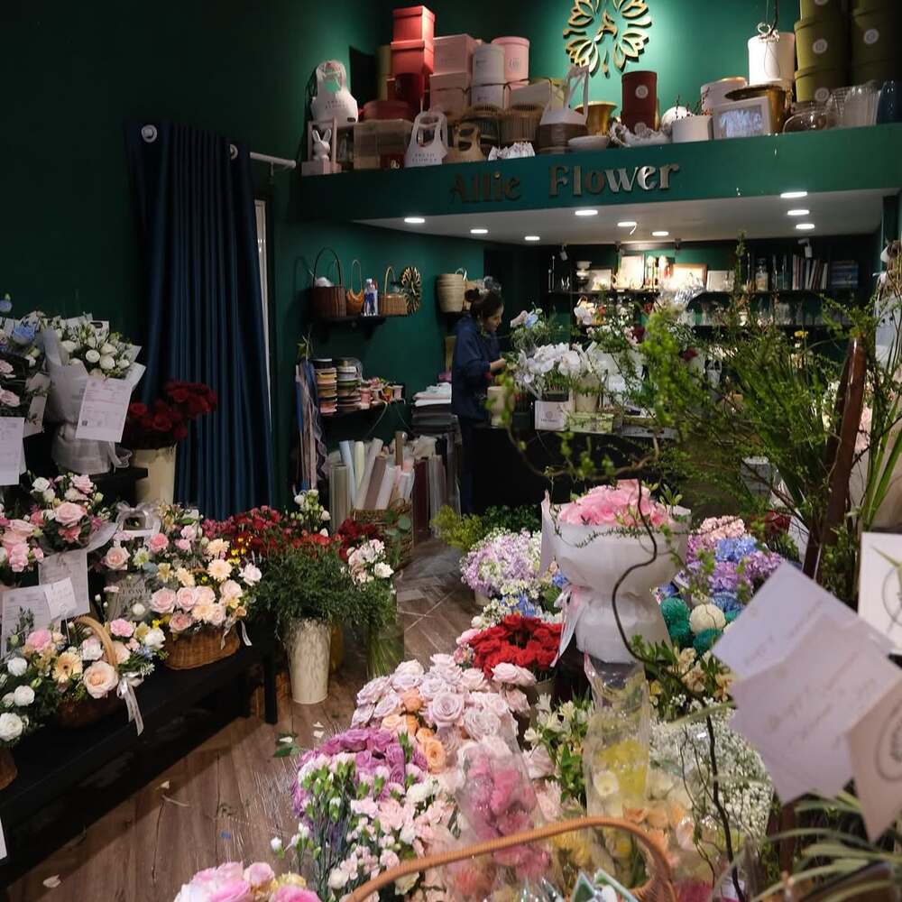 flower shop interior with abundant blooms