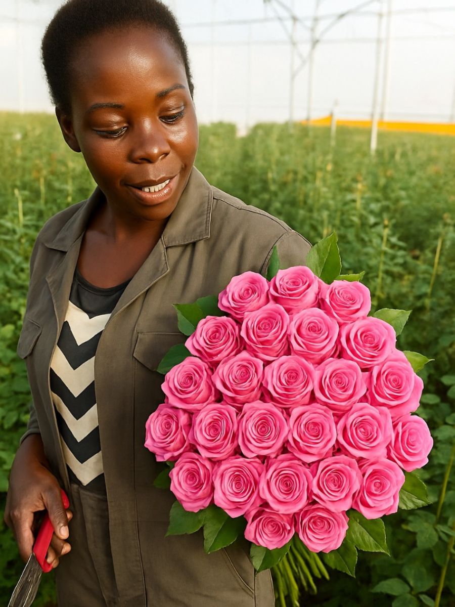 Harvesting of a pink rose at Mzurrie Flowers Mzurrie Flowers