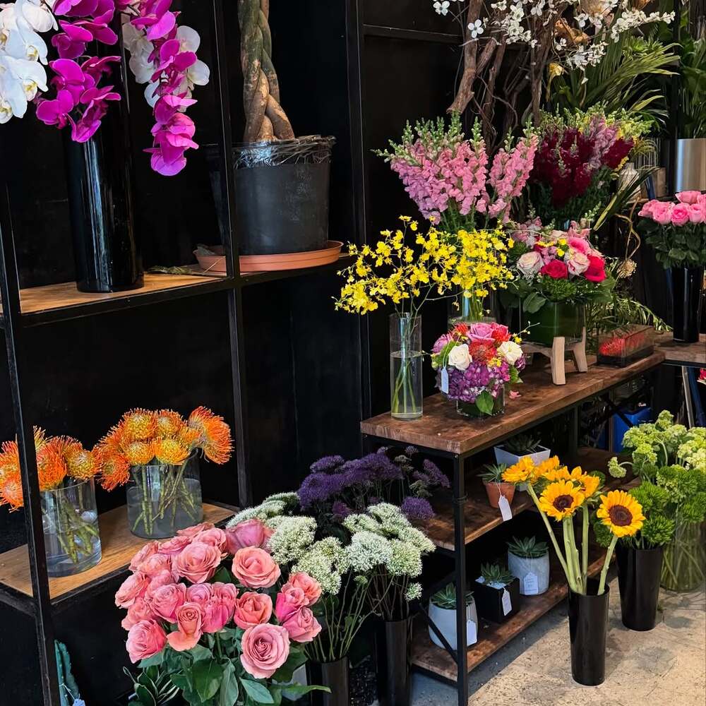 Abundant peonies and tulips in shop Abundant peonies and tulips in shop