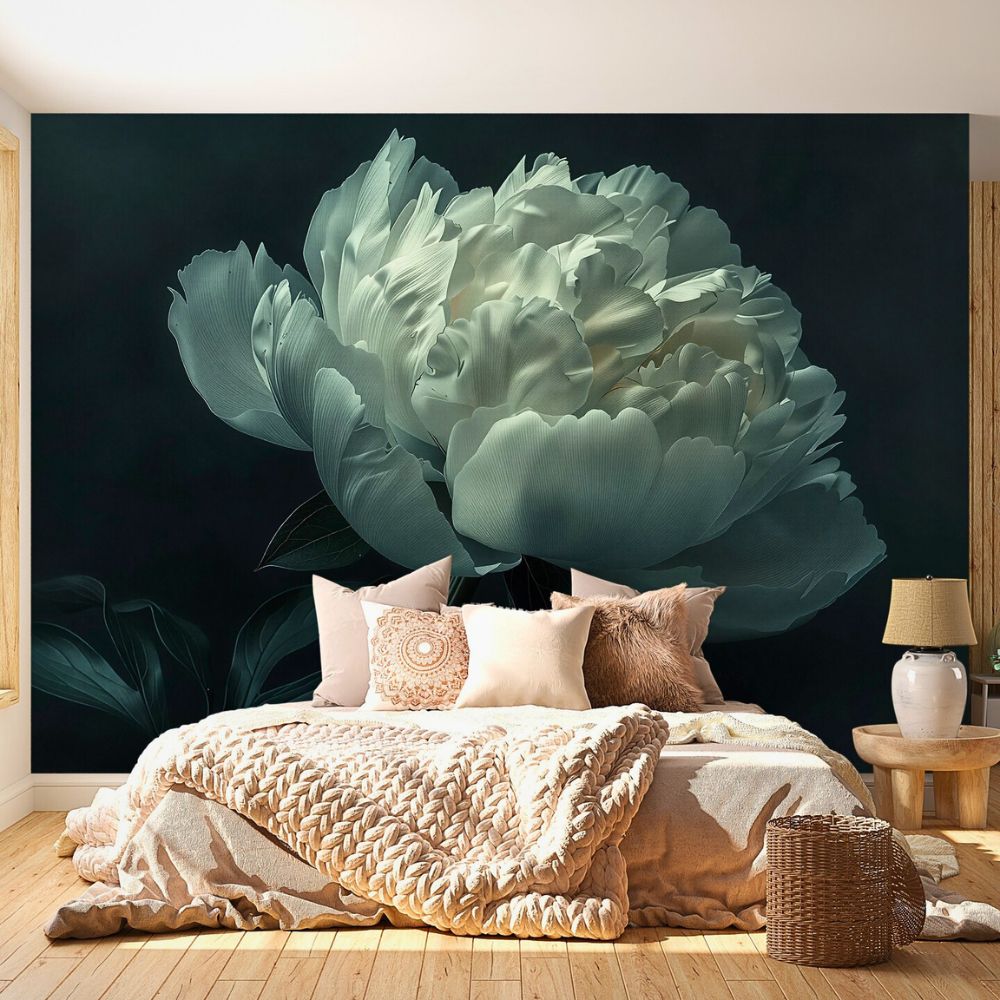 white floral mural at the wall in your bedroom