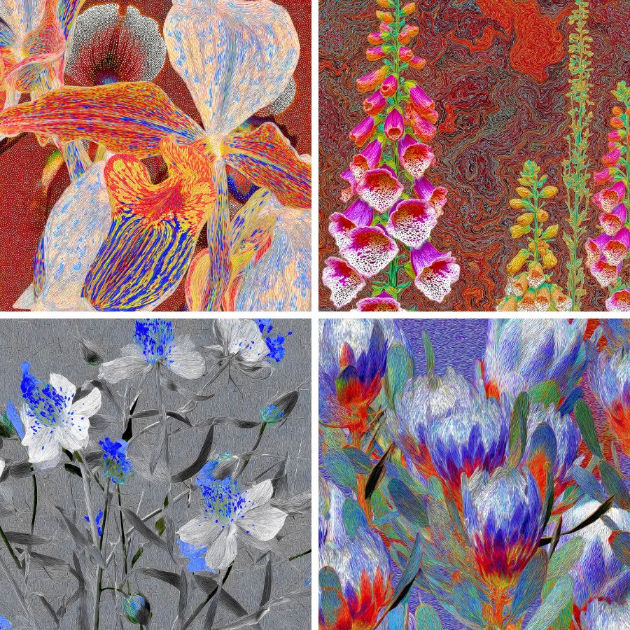 Different flowers made with AI by Anna Condo