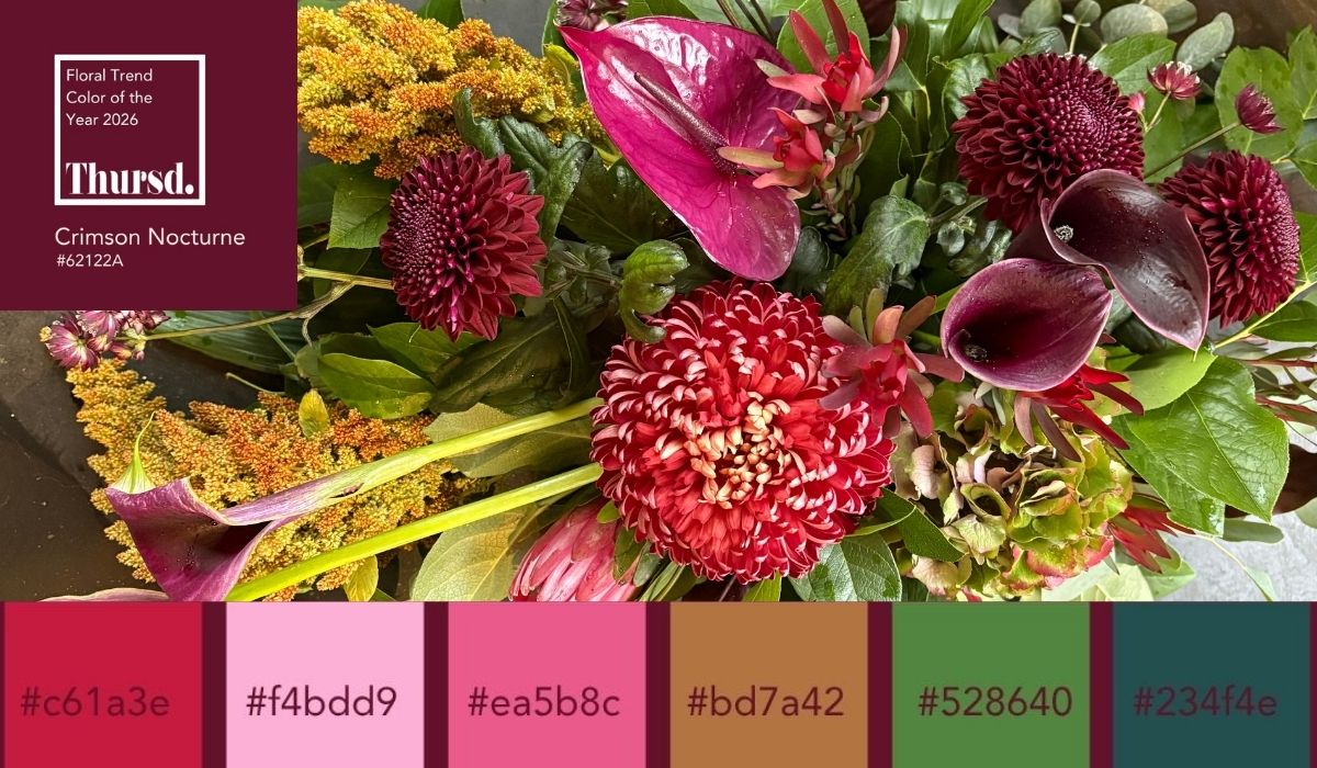 Sympathy Design in the Thursd Floral Trend Color 2026 Palette Crimson Movement