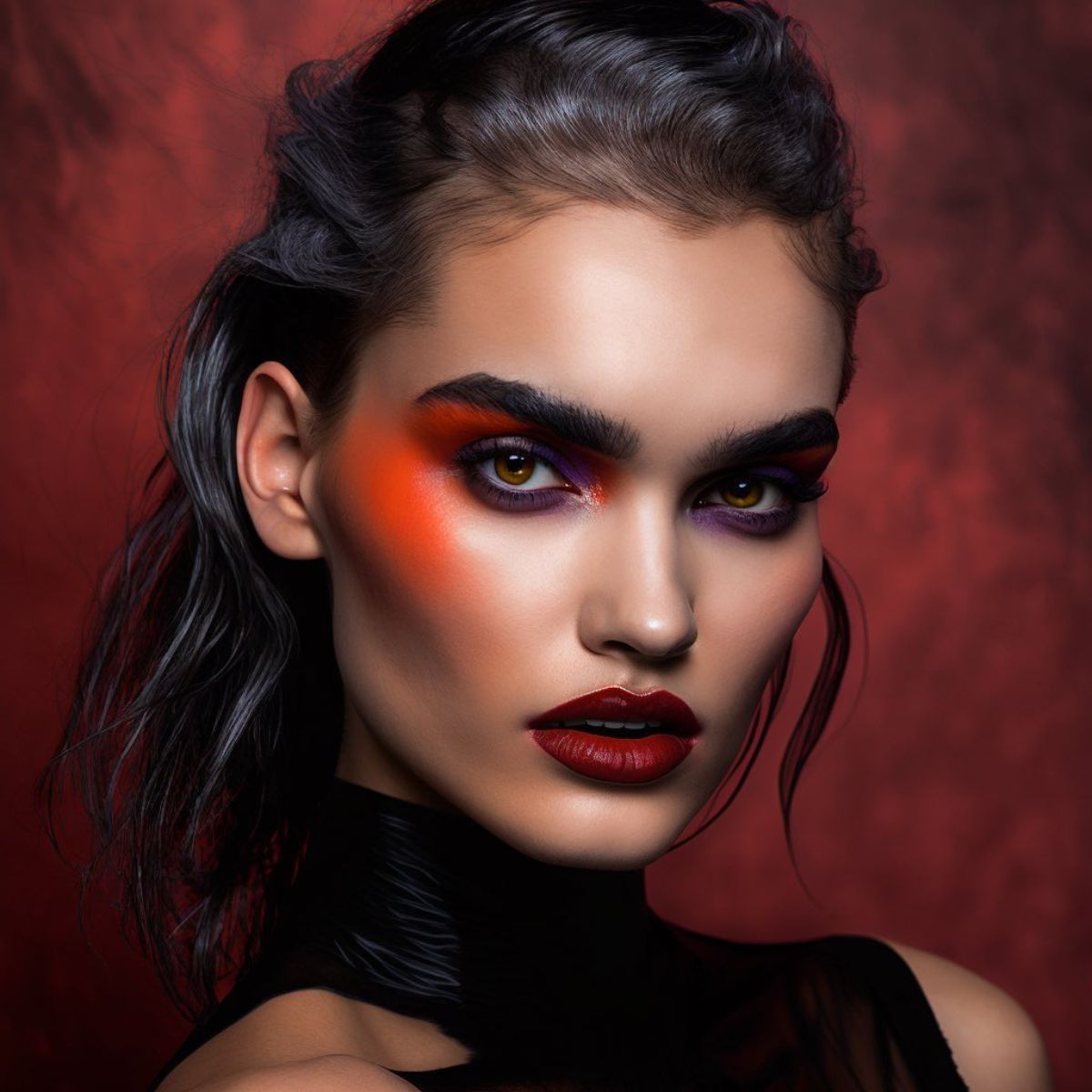 Crimson Nocturne in an AI generated woman