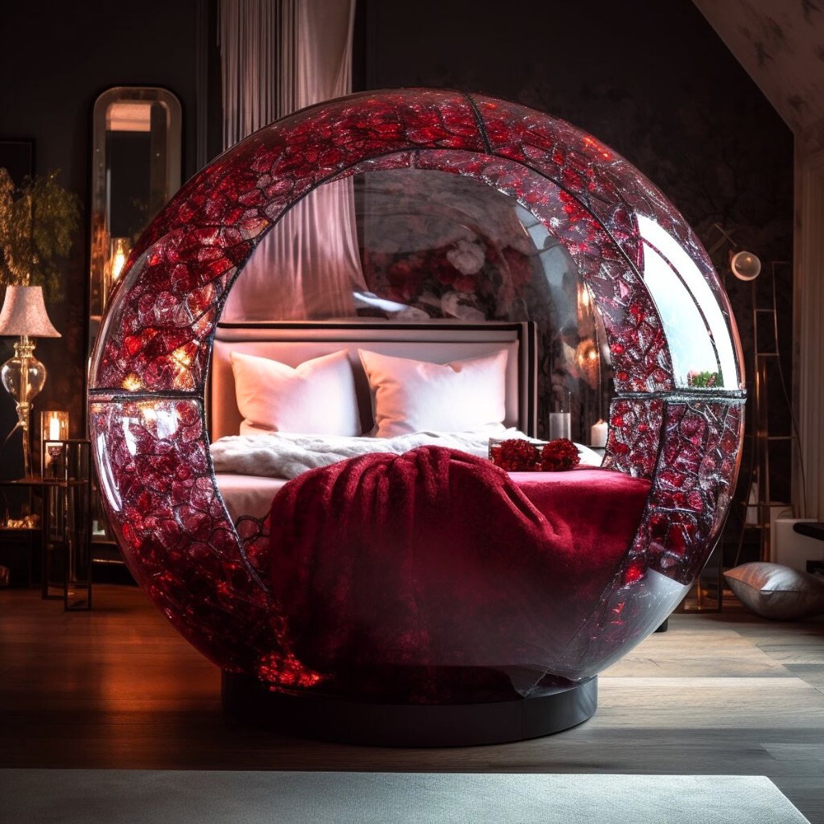 Burgundy AI generated bedroom