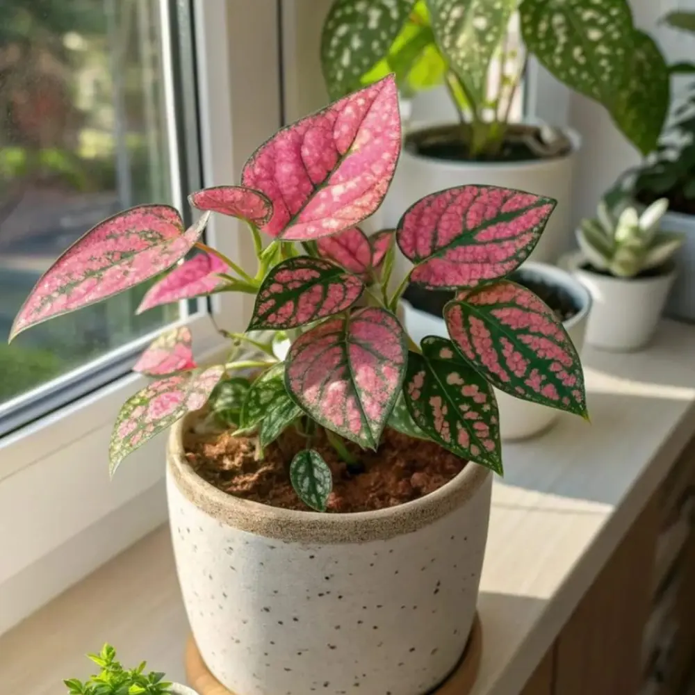 Pink Polka Dot Plant on windowsill