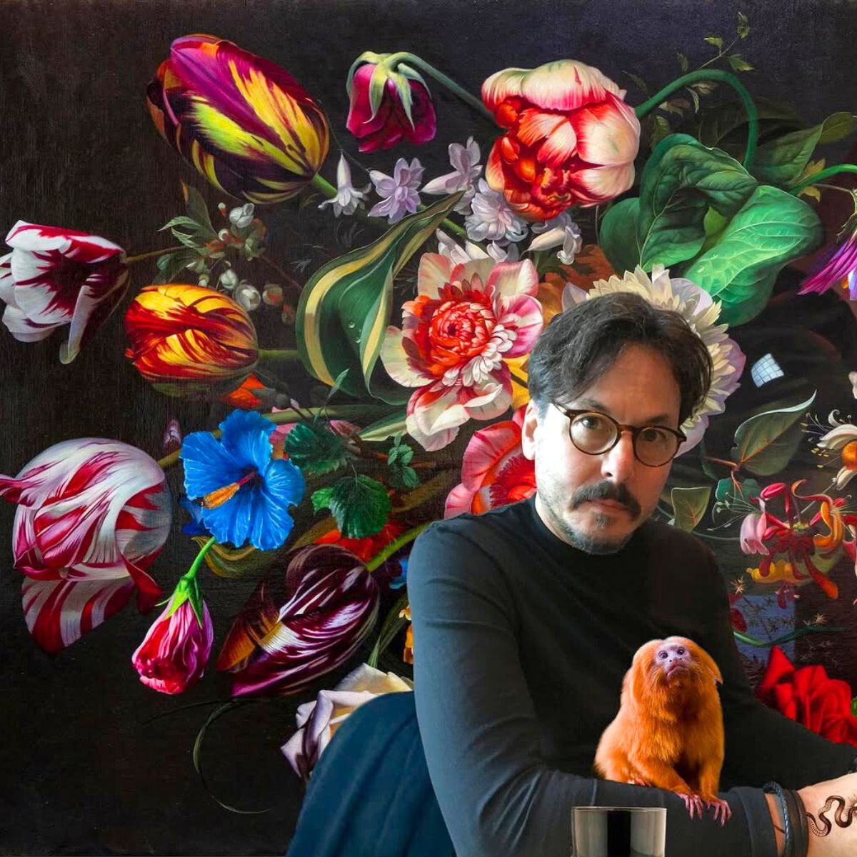 Marc Dennis with his floral art