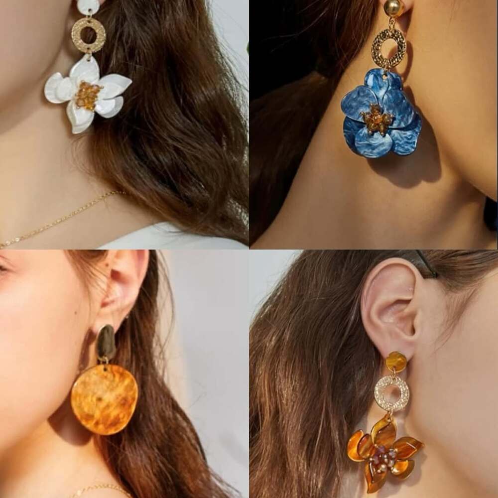 Four floral-inspired fashion earrings collage