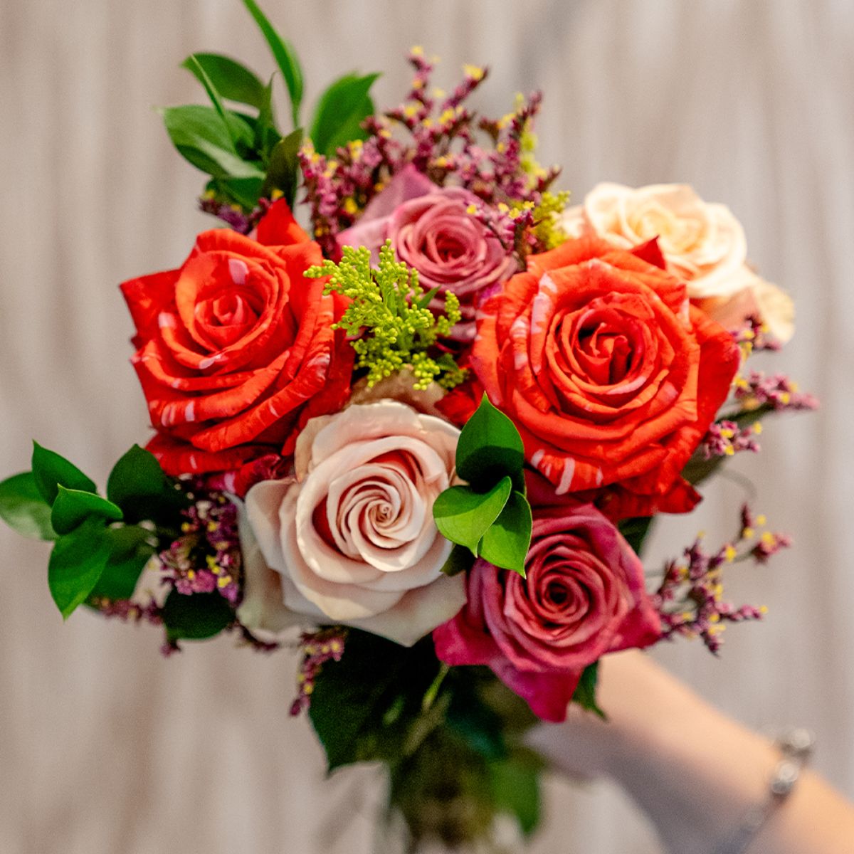 A bright fall wedding bouquet